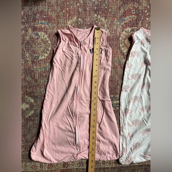 Set of 2 small 0-6 month TillYou Pink and White Baby elephant print Sleep Sacks - Picture 2 of 8